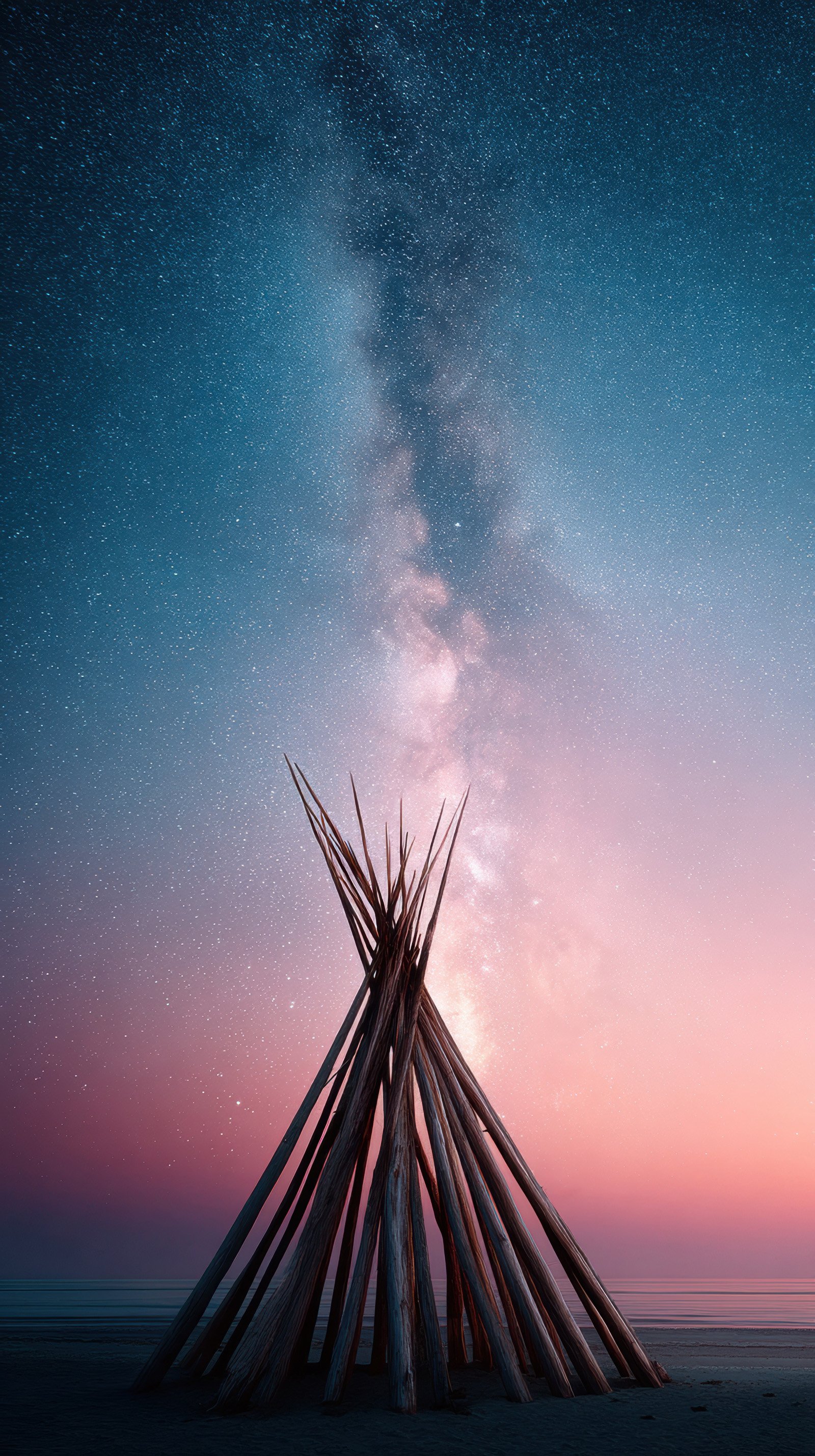 Teepee Silhouette Under Milky Way for Cultural Wellness and Immersive